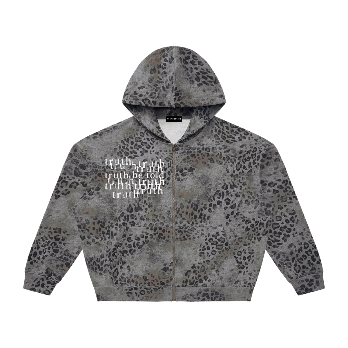 vintage wash leopard zip hoodie