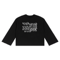 black “telling the truth” waffle raw-edge long sleeve