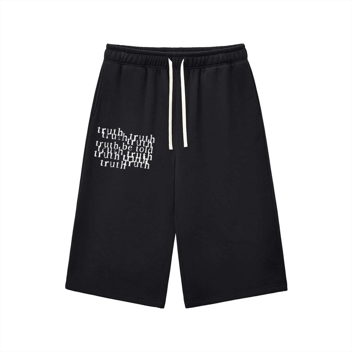 black “telling the truth” 3/4 sweatshorts