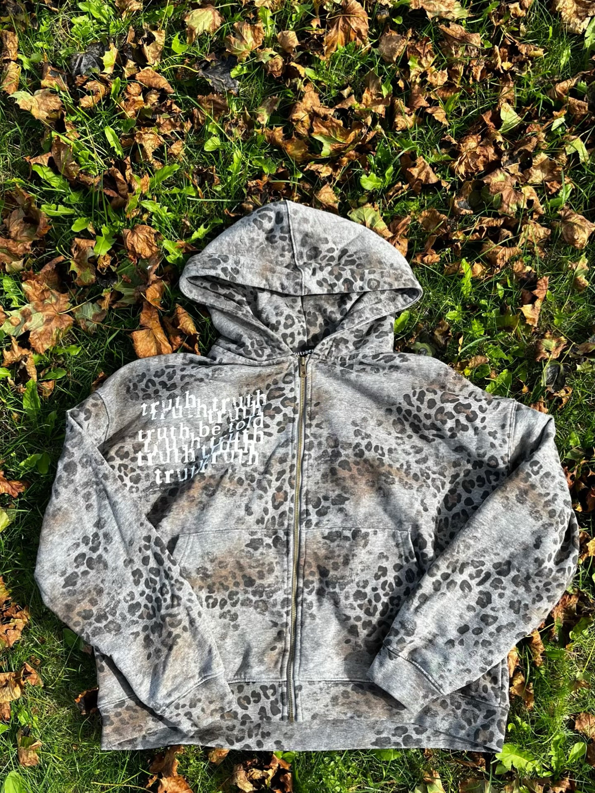 vintage wash leopard zip hoodie